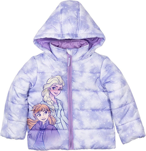 Disney Frozen Girls Zip Up Puffer Jacket Toddler to Little Kid Sizes (2T - 7-8)