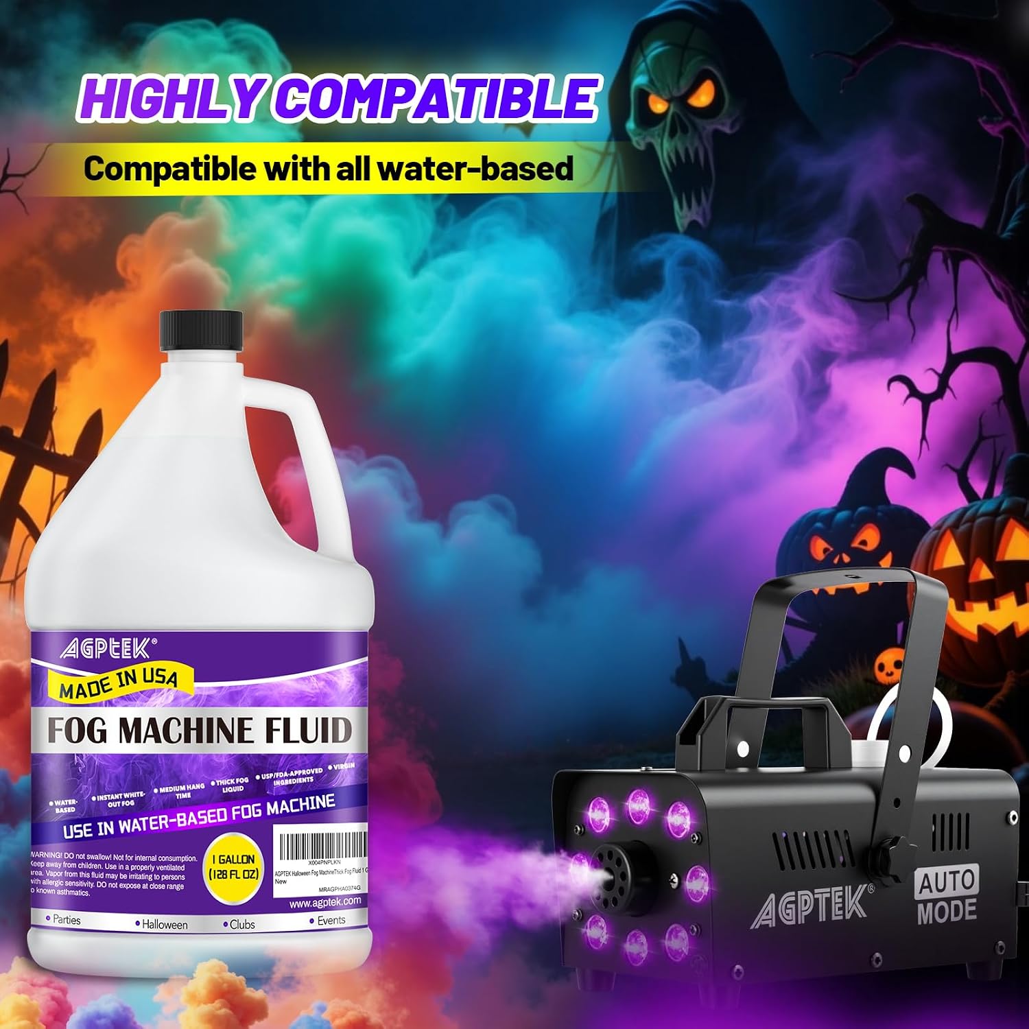 AGPTEK 1Gal Fog Machine Liquid, Water-Based Fog Juice for 400-1500W Foggers