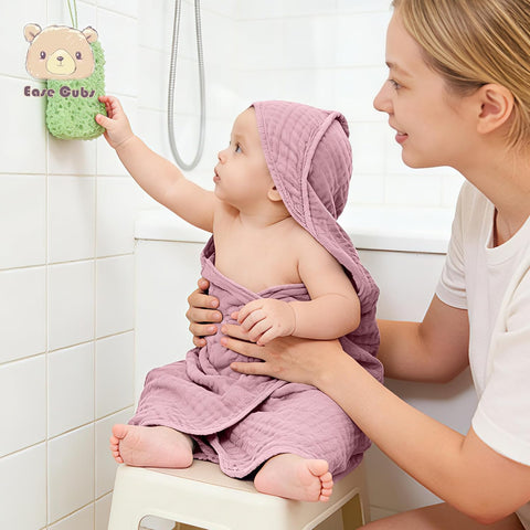 Ease Cubs 3-Pack Muslin Hooded Baby Towels, 100% Cotton, Ultra-Soft & Absorbent Baby Bath Towels with Hood for Babies, Infant, Toddler and Newbron (Pink and Sakura Series,32" x 32")
