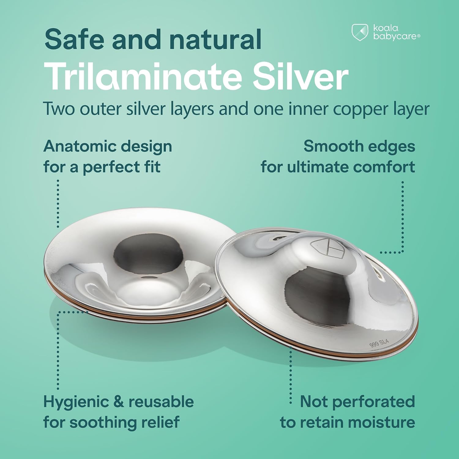 Koala Babycare The Original Silver Nursing Cups - Nipple Shields for Breastfeeding Newborn - Breastfeeding Essentials - Protect and Soothe - Tri-Laminate Silver - Maxi Size