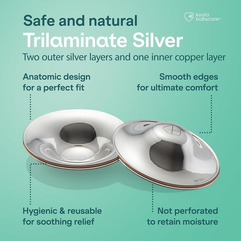 Koala Babycare The Original Silver Nursing Cups - Nipple Shields for Breastfeeding Newborn - Breastfeeding Essentials - Protect and Soothe - Tri-Laminate Silver - Maxi Size