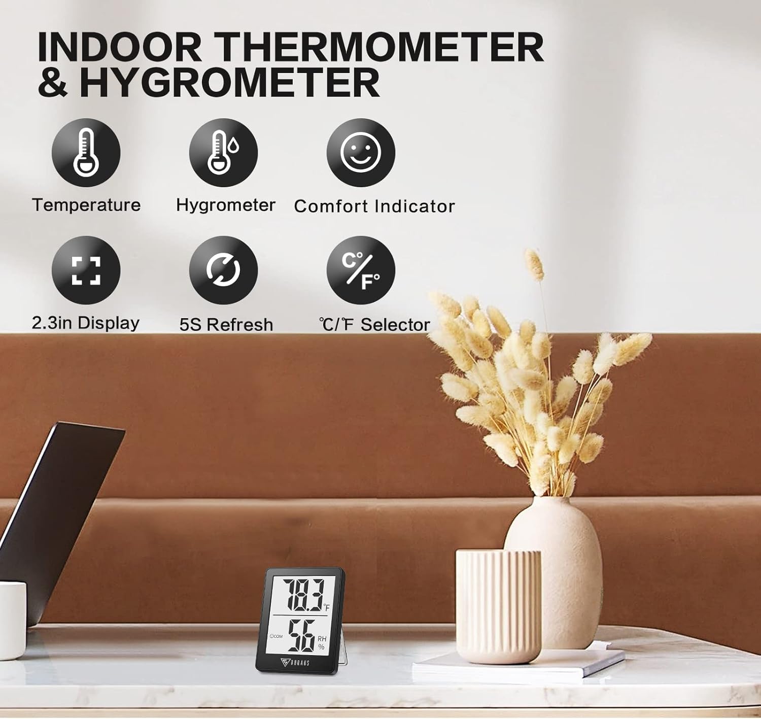DOQAUS Digital Hygrometer Indoor Thermometer Humidity Meter, Black