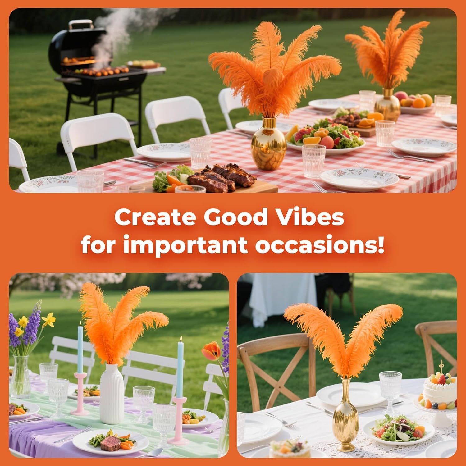 Piokio 20 pcs Orange Ostrich Feathers Plumes 8-10 inch(20-25 cm) Bulk for DIY Handmade Artwork and DIY Clothes, Feather Pens, Dream Catcher, Table Decoration.