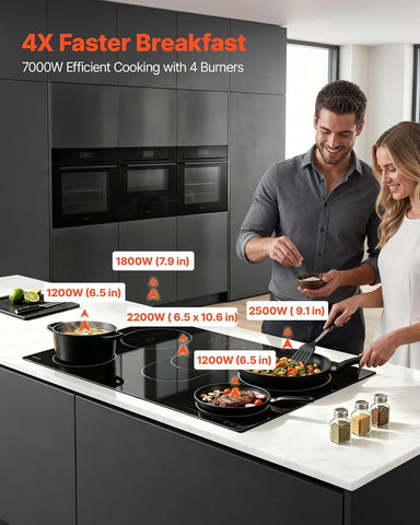 VEVOR Built-in Electric Cooktop, Ceramic Glass Radiant Stove, Touch Control, 9 Power Levels, Timer, Child Lock, Smooth Ceramic Surface, 30in, 5 Burners, 8900W, 220V