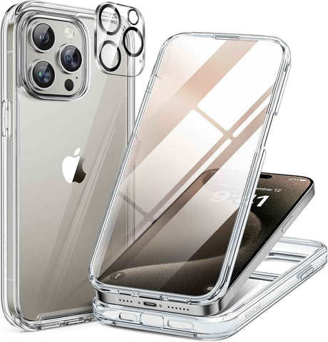 miracase for iPhone 15 Pro Case, Full-Body Clear Bumper Phone case with Built-in Glass Screen Protector& Camera Protector, Military Drop Proof 15 Pro Case Cover 6.1 inch,Clear
