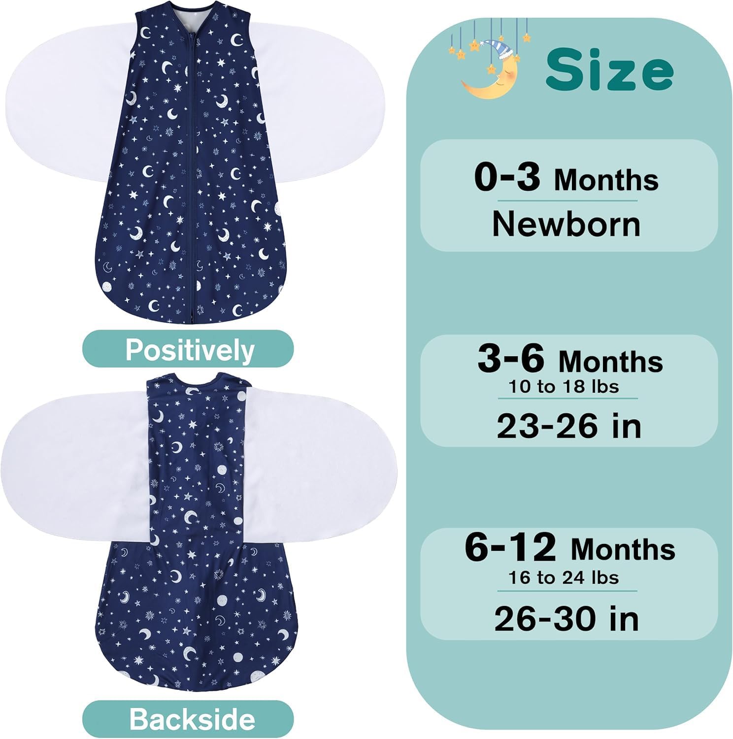 BSTOPPT Newborn Sleep Sack Baby Swaddle,3-6 Months,3-Way Adjustable Wearable Blanket,100% Rayon Cotton Swaddling sleeping bag，TOG 0.5（Clouds&Starry Sky）