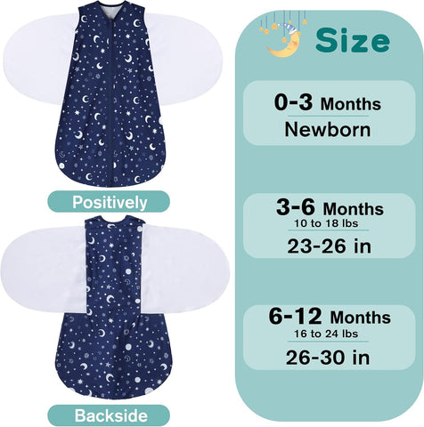BSTOPPT Newborn Sleep Sack Baby Swaddle,3-6 Months,3-Way Adjustable Wearable Blanket,100% Rayon Cotton Swaddling sleeping bag，TOG 0.5（Clouds&Starry Sky）