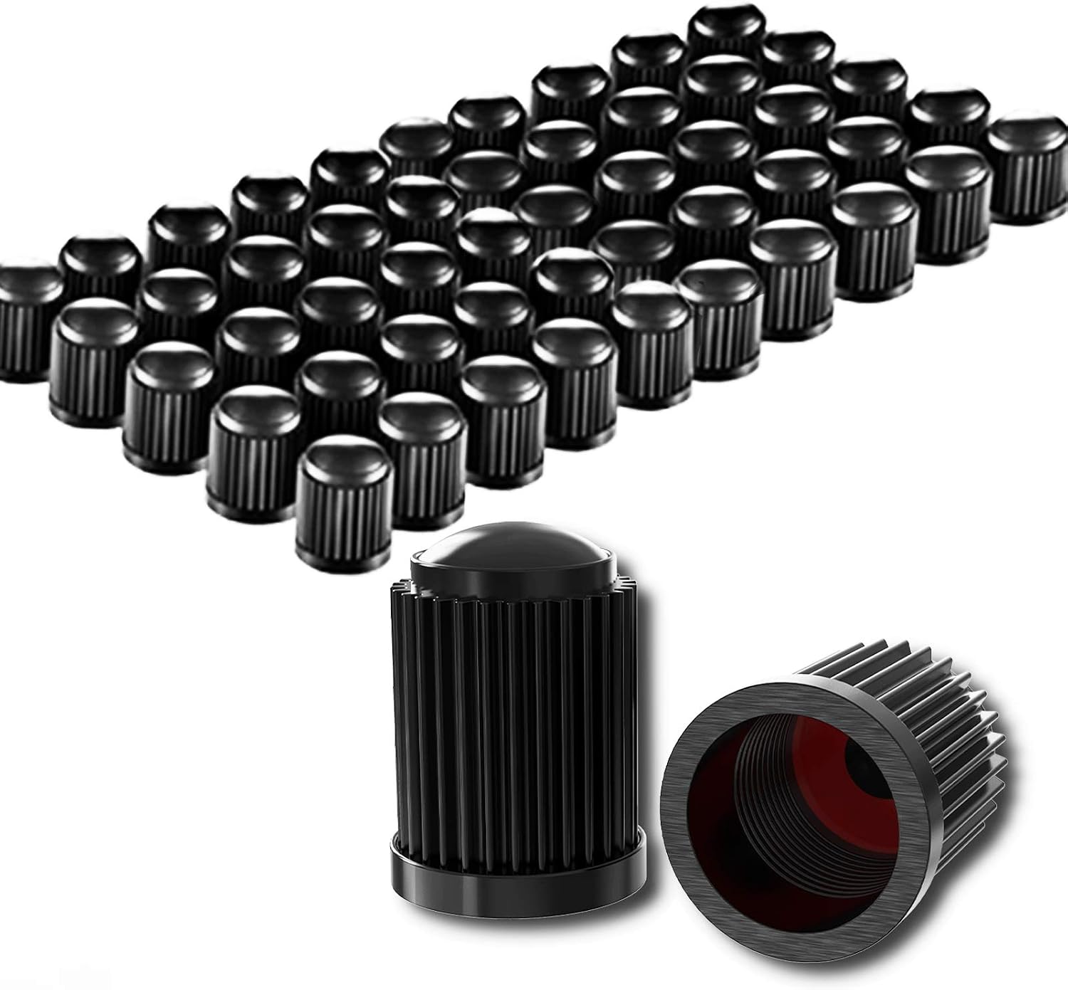 CKAuto 50 Pack Tire Valve Caps, Plastic Valve Stem Caps with O Rubber Seal