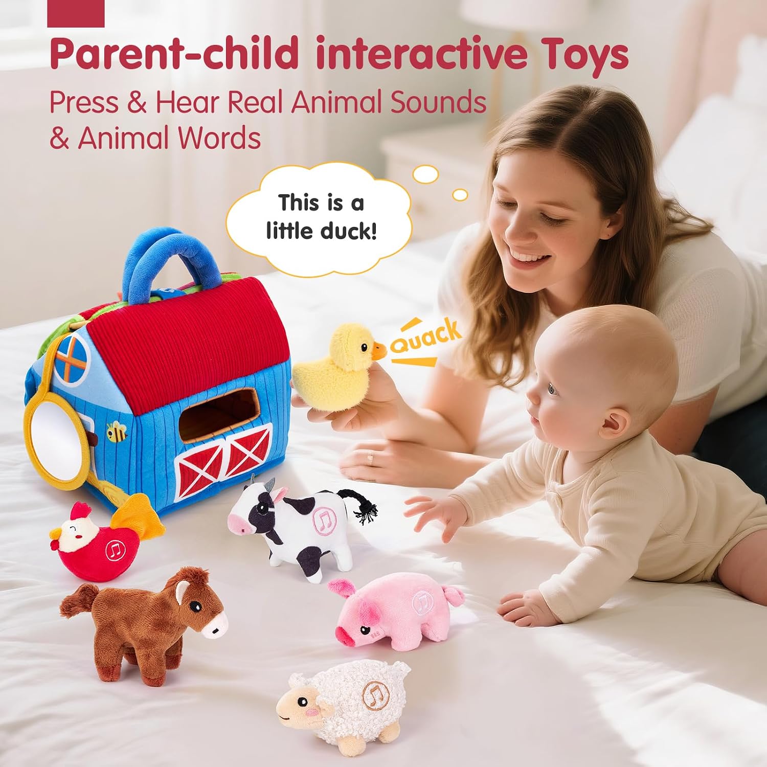 hahaland Baby Toys 6-12 Months, Surprise Barn Farm Animals with Sounds Word