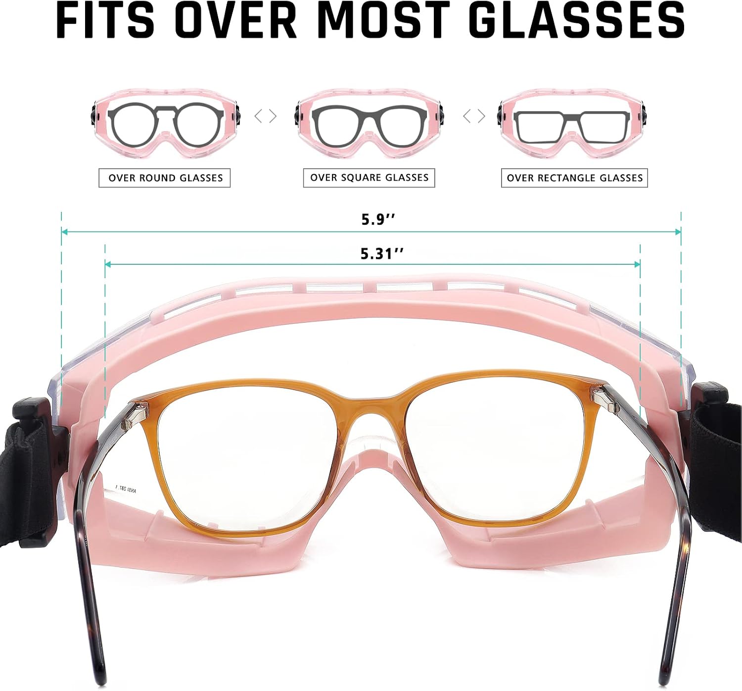 UKNOW Safety Goggles Over Glasses - Anti-Fog Clear Lens - ANSI Z87.1 Certified Eye Protection for Lab Work, Industrial Use