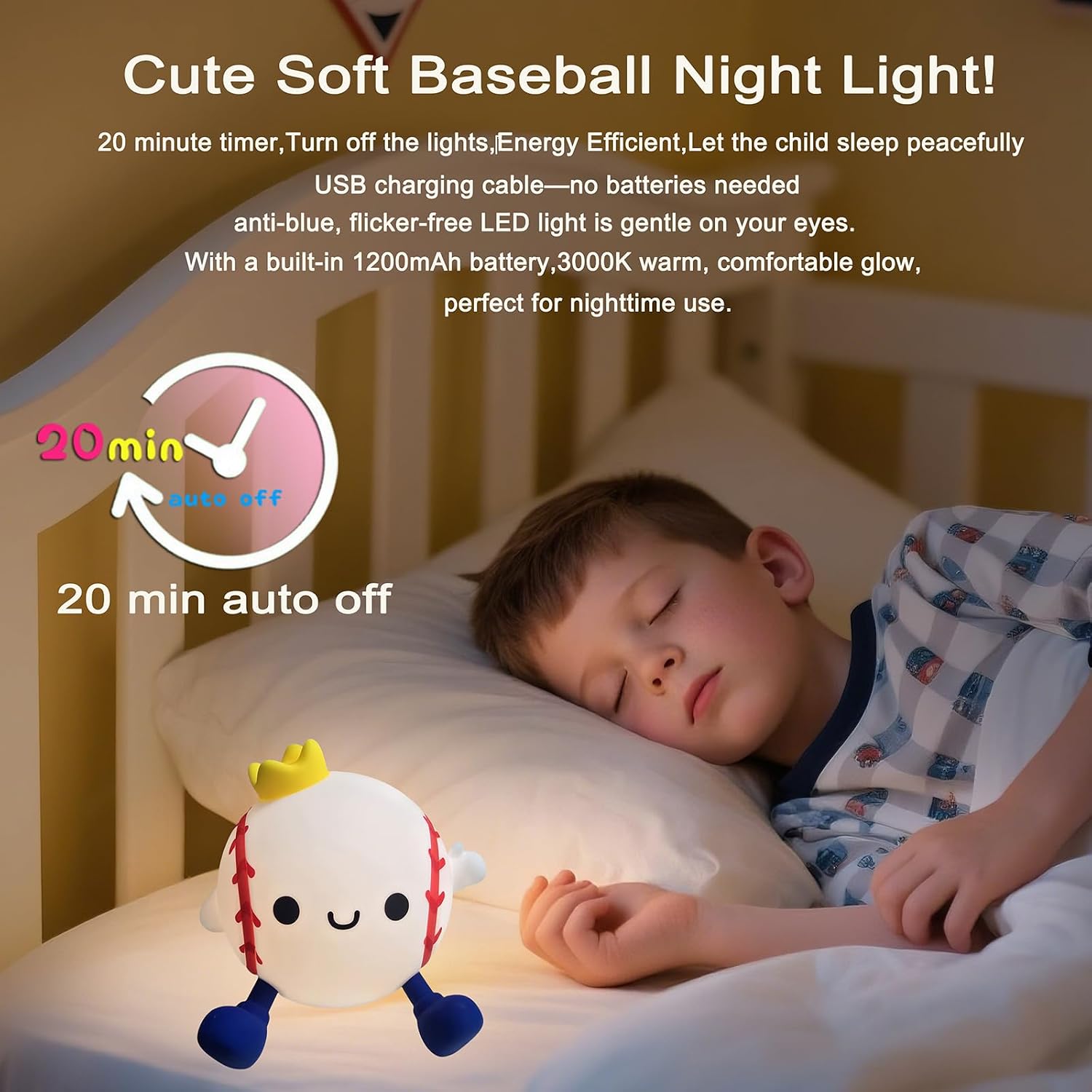 Baseball Night Light for Kids, Soft Silicone Squishy Lamp Sports Room Decor
