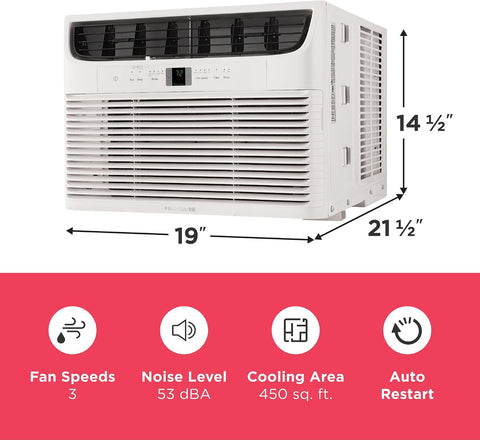 Frigidaire 10,000 BTU Window Air Conditioner with Remote Control, Cools Up to 450 Sq. Ft., Quiet Operation, Eco Mode, 3 Fan Speeds, Auto Restart, White