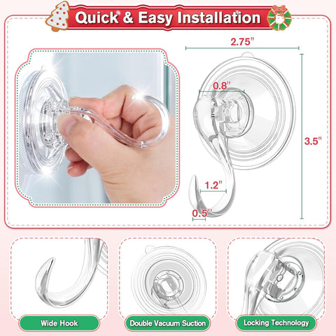 VIS'V Suction Wreath Hanger with Wipes, 22 Lb Capacity, Large, Clear, 4 Pcs