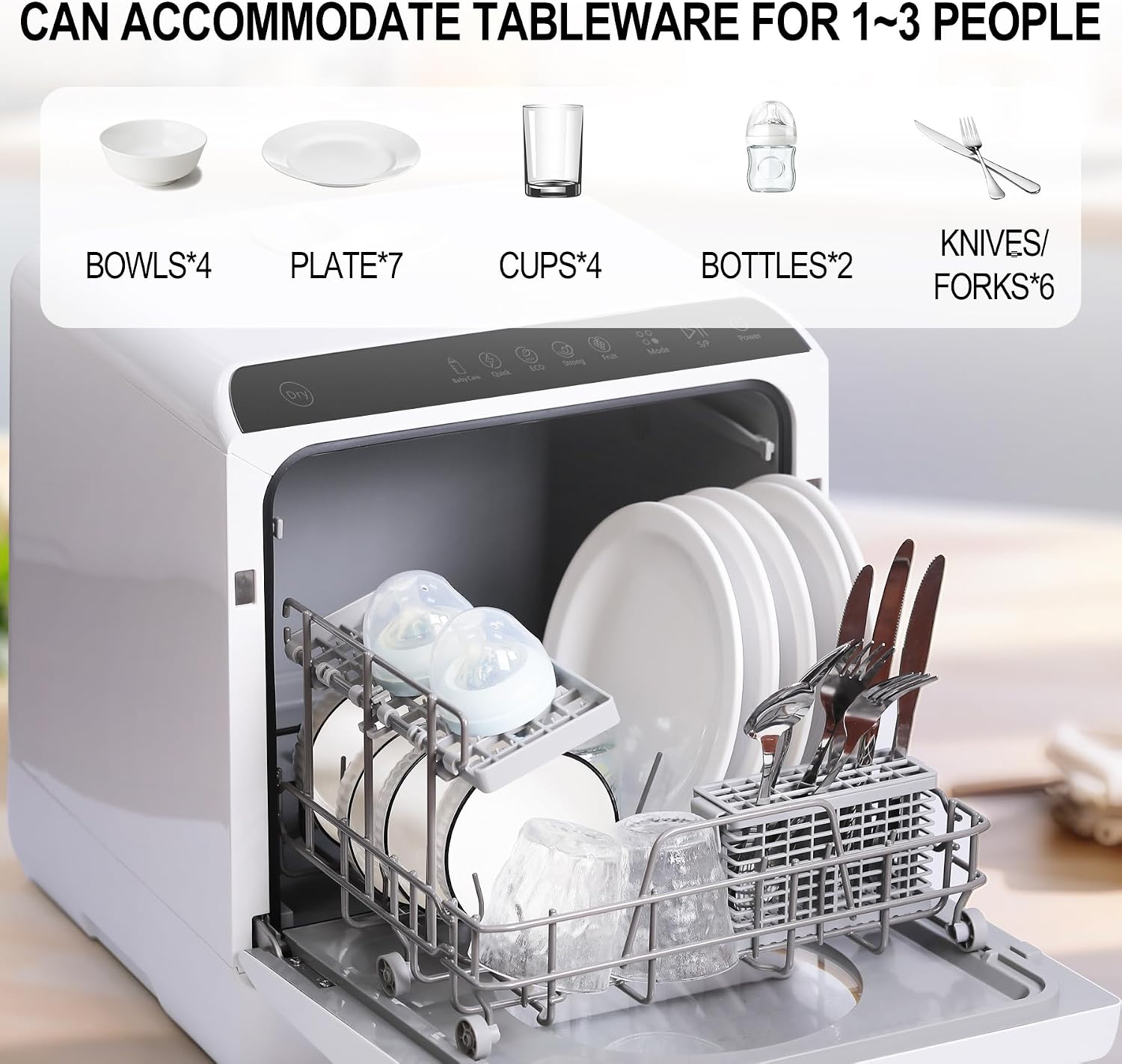 Countertop Dishwasher With Built-in Water Tank, Tabletop Dishwasher Mini Portable For Apartments and RVs, Compact Counter Dishwasher Bottle Washer With Drying Function.