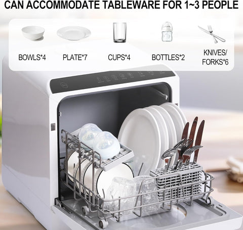 Countertop Dishwasher With Built-in Water Tank, Tabletop Dishwasher Mini Portable For Apartments and RVs, Compact Counter Dishwasher Bottle Washer With Drying Function.
