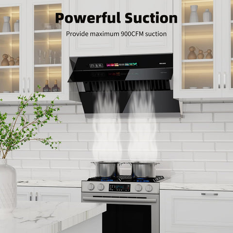 BRANO Under Cabinet Range Hood 30 Inch, 900CFM Vent Hood with Voice/Gesture/Touch Control, Unique Side-Draft Design for Modern Kitchen, Ducted/Ductless Convertible, Adjustable LED Lights & Memory Mode