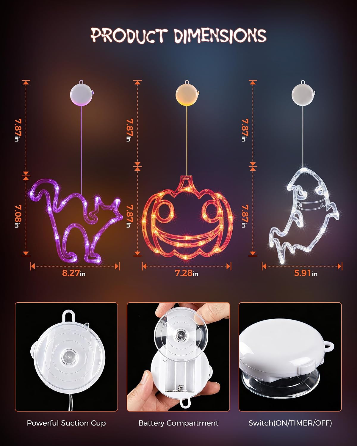 Minetom 3 Pack Halloween Windows Lights - Pumpkin, Ghost, Cat with Timer