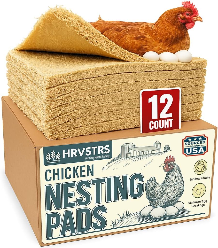 Chicken Nesting Pads for Chicken Coop Accessories - 12 Pack - USA Aspen - Professional Grade Excelsior Bedding - Easy Clean Up - Absorbs Moisture 100% Natural, Liners for Laying Hens - Fits 12x12 Box