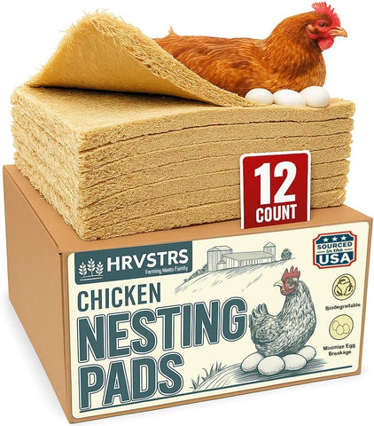 Chicken Nesting Pads for Chicken Coop Accessories - 12 Pack - USA Aspen - Professional Grade Excelsior Bedding - Easy Clean Up - Absorbs Moisture 100% Natural, Liners for Laying Hens - Fits 12x12 Box