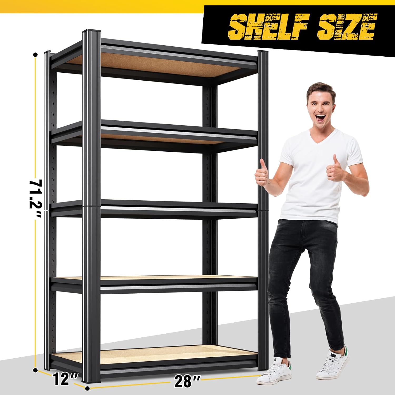 71" H x 28" W x 12" D Garage Shelving for Home & Garage Organization, 5-Tier Adjustable Metal Storage Rack for Tools, Storage Bins & Household Essentials, Utility Shelf for Garage, Pantry