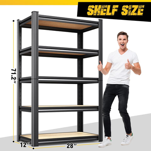 71" H x 28" W x 12" D Garage Shelving for Home & Garage Organization, 5-Tier Adjustable Metal Storage Rack for Tools, Storage Bins & Household Essentials, Utility Shelf for Garage, Pantry
