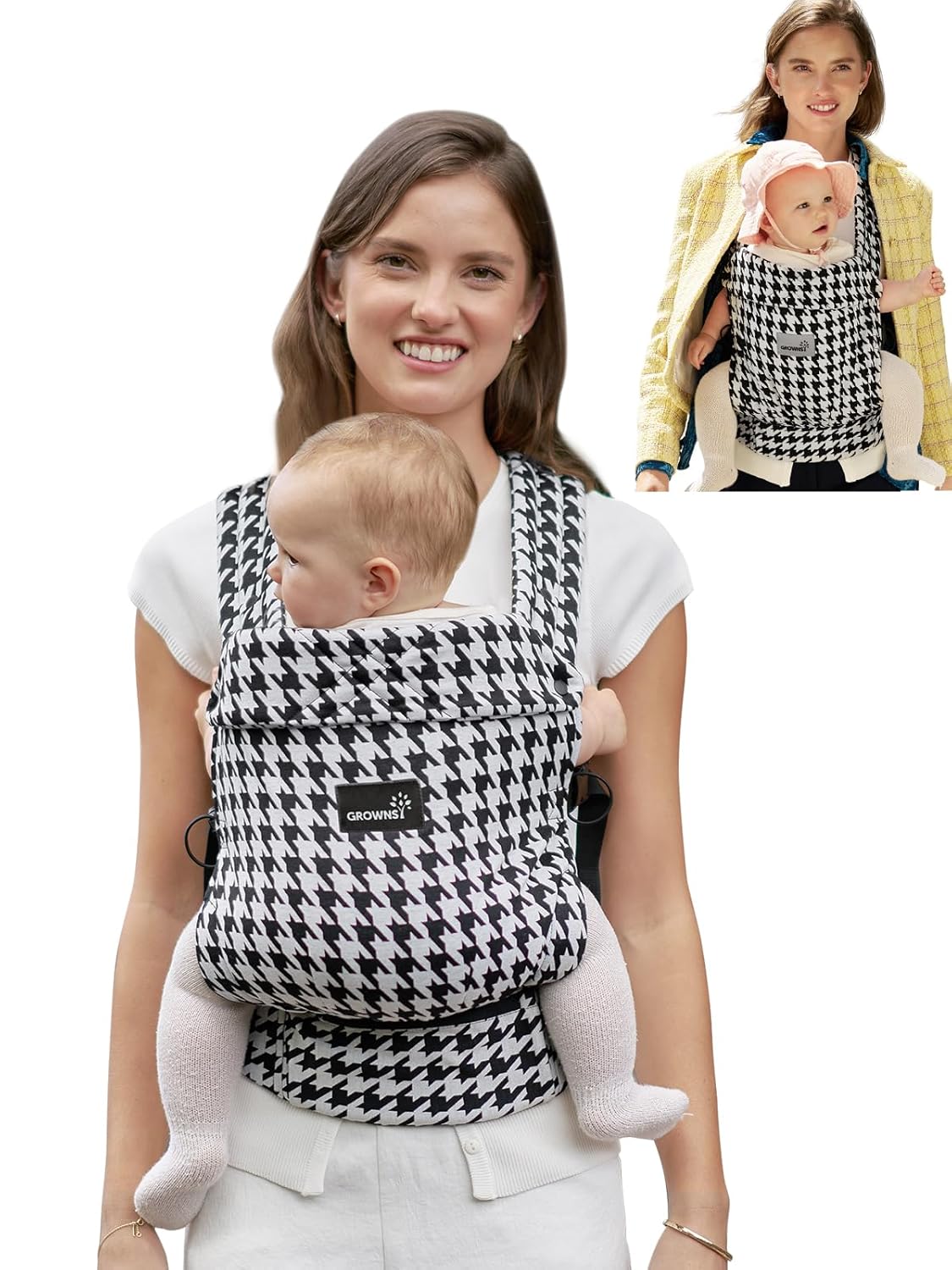 GROWNSY Baby Carrier Newborn to Toddler with Head Support, Houndstooth