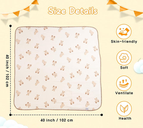 Baby Blanket 40x40 Inches,Muslin Cotton and Minky Dotted Double Layer Soft Receiving Blanket for Newborn Toddler,Bear
