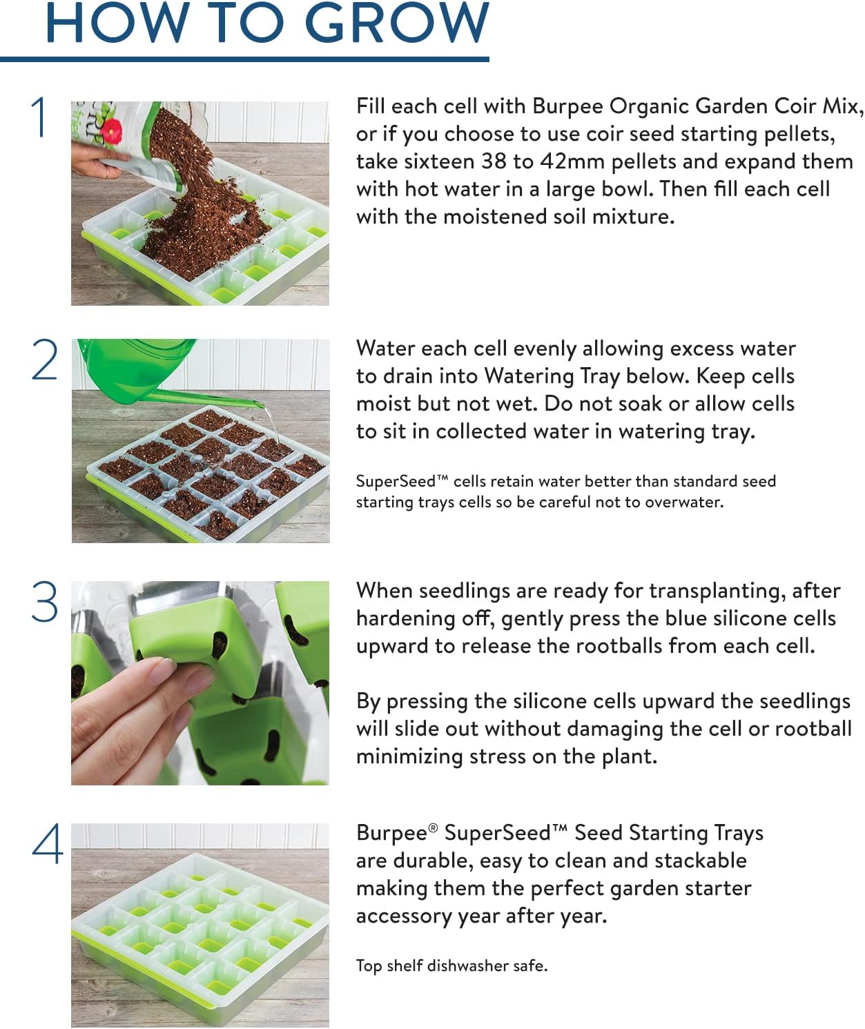 Burpee SuperSeed 16 XL Cell Reusable Seed Starting Tray for Seedlings