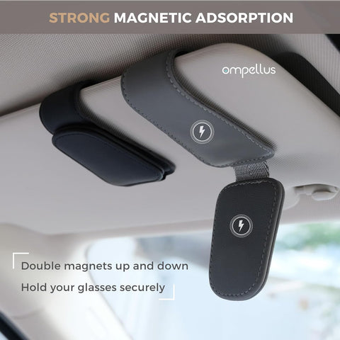 Magnetic Leather Car Sunglass Holder, Visor Sunglasses Holder Clip, 2 Pack
