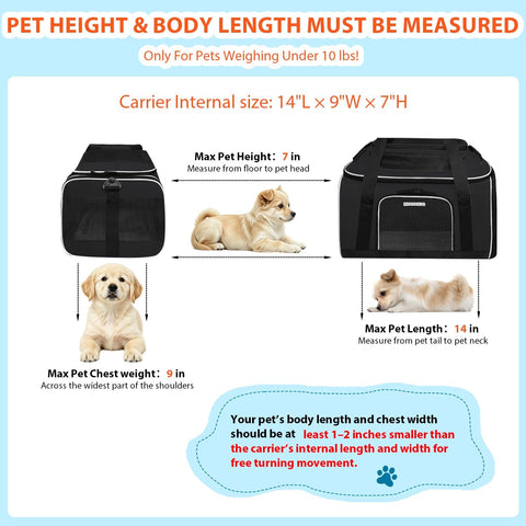 Petskd Top and Side Expandable Small Pet Carrier Airline Approved, Black