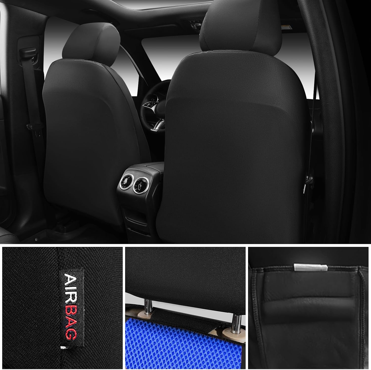 CAR PASS Car Seat Covers Front Seats Only, 3D Air Mesh Car Seat Cover with 5mm Composite Sponge Inside,Airbag Compatible Universal Fit SUV,Vans,sedans, Trucks, Automotive Interior Covers(Black Blue