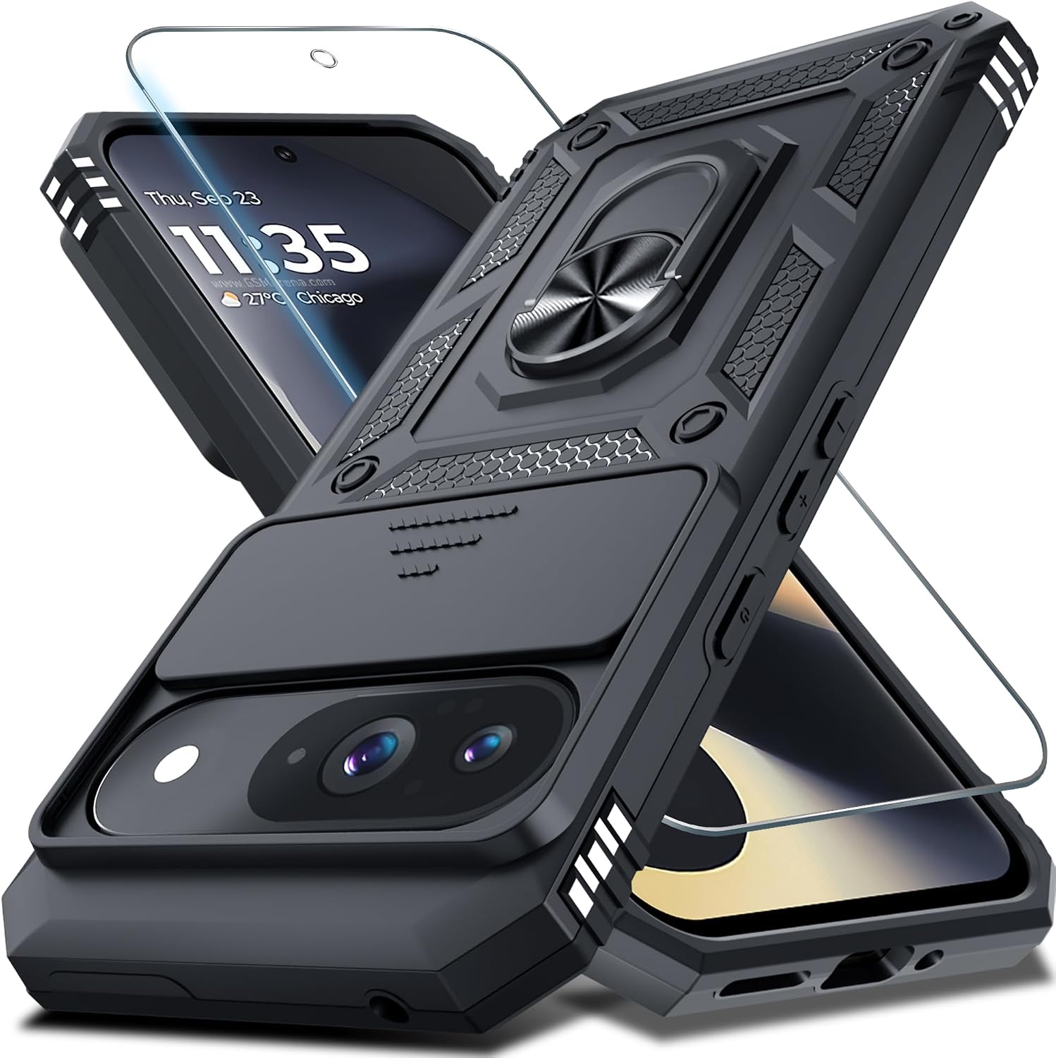 for Google Pixel 9/9 Pro Case Built in Slide Camera Cover,Black