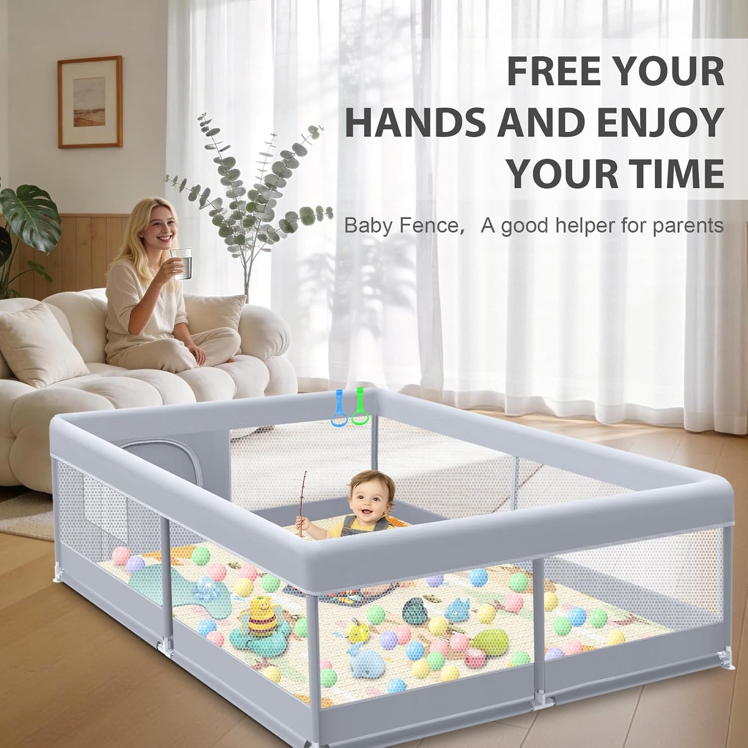 XVISHX Baby Playpen with Mat, 50x50 Inch Play Pen, Playpen for Babies and Toddlers, Baby Playard for Indoor & Outdoor Active Center Game Fence, with Skin-Friendly Fabric and Soft Breathable Mesh