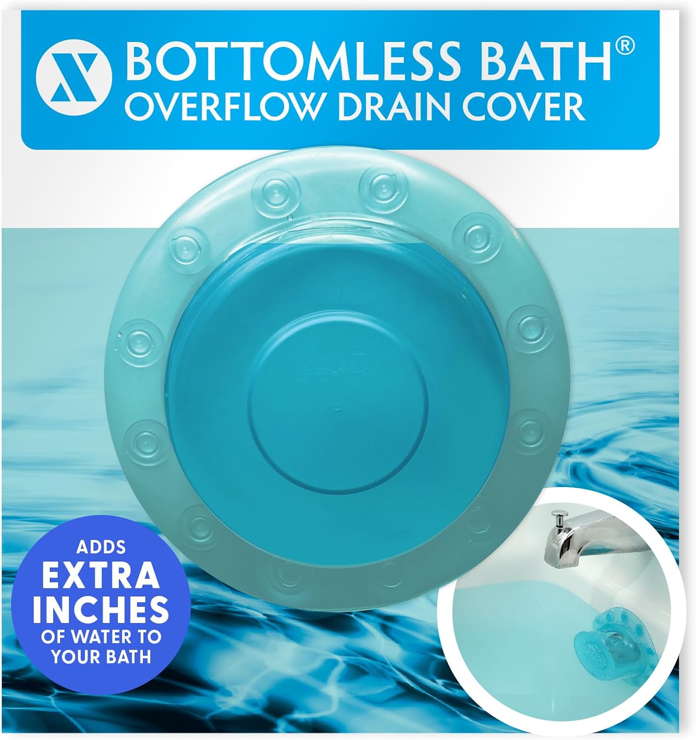 SlipX Solutions Bottomless Bath Overflow Drain Cover Accessory, Aqua