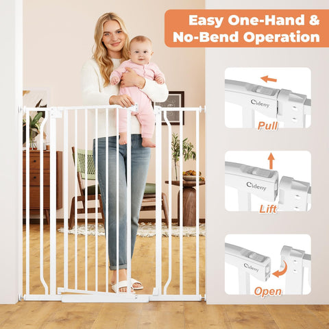 40" Extra Tall Baby Gate No Drilling, Auto Close Dog Gate, White