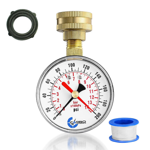 2-1/2" Water Pressure Test Gauge, 0-200 PSI, Red Max Pointer, 3/4" Female Hose Thread, Rust-Free Corrosion-Resistant Case, Brass Connector, for Home, Garden, RV, Indoor/Outdoor