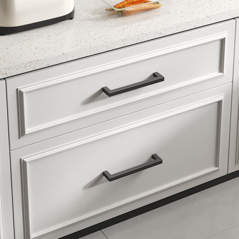 Goldenwarm 10 Pack Black Square Bar Cabinet Pull Drawer Handle Stainless Steel Modern Hardware for Kitchen and Bathroom Cabinets Cupboard,Center to Center 10in(256mm) Black Drawer Pulls