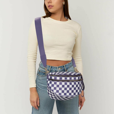 hibear Checkered Crossbody Bag Spacious Bum Bags for Women Nylon Crossbody Fanny Packs Checkered Purse Belt Wallet