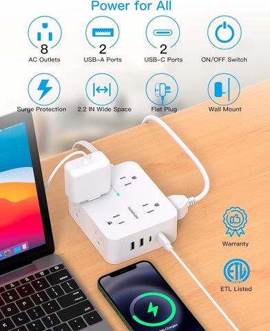 Surge Protector Power Strip, HANYCONY Extension Cord with Multiple Outlets