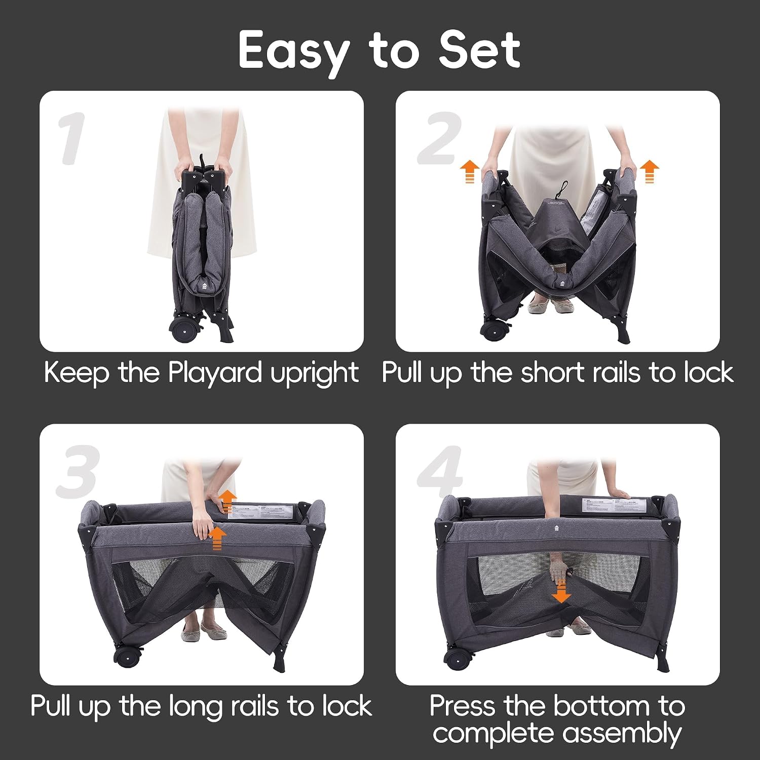 Pamo Babe Pack and Play 4-in-1 Baby Playard with Bassinet & Changing Table, Foldable Portable Playpen with Mattress, Travel Crib for Newborn to Toddler 0-36M-Black
