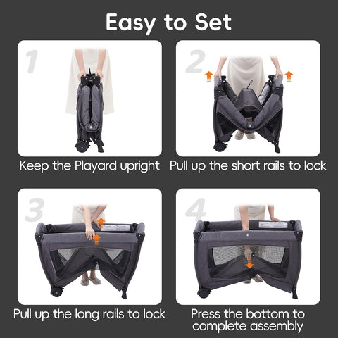 Pamo Babe Pack and Play 4-in-1 Baby Playard with Bassinet & Changing Table, Foldable Portable Playpen with Mattress, Travel Crib for Newborn to Toddler 0-36M-Black