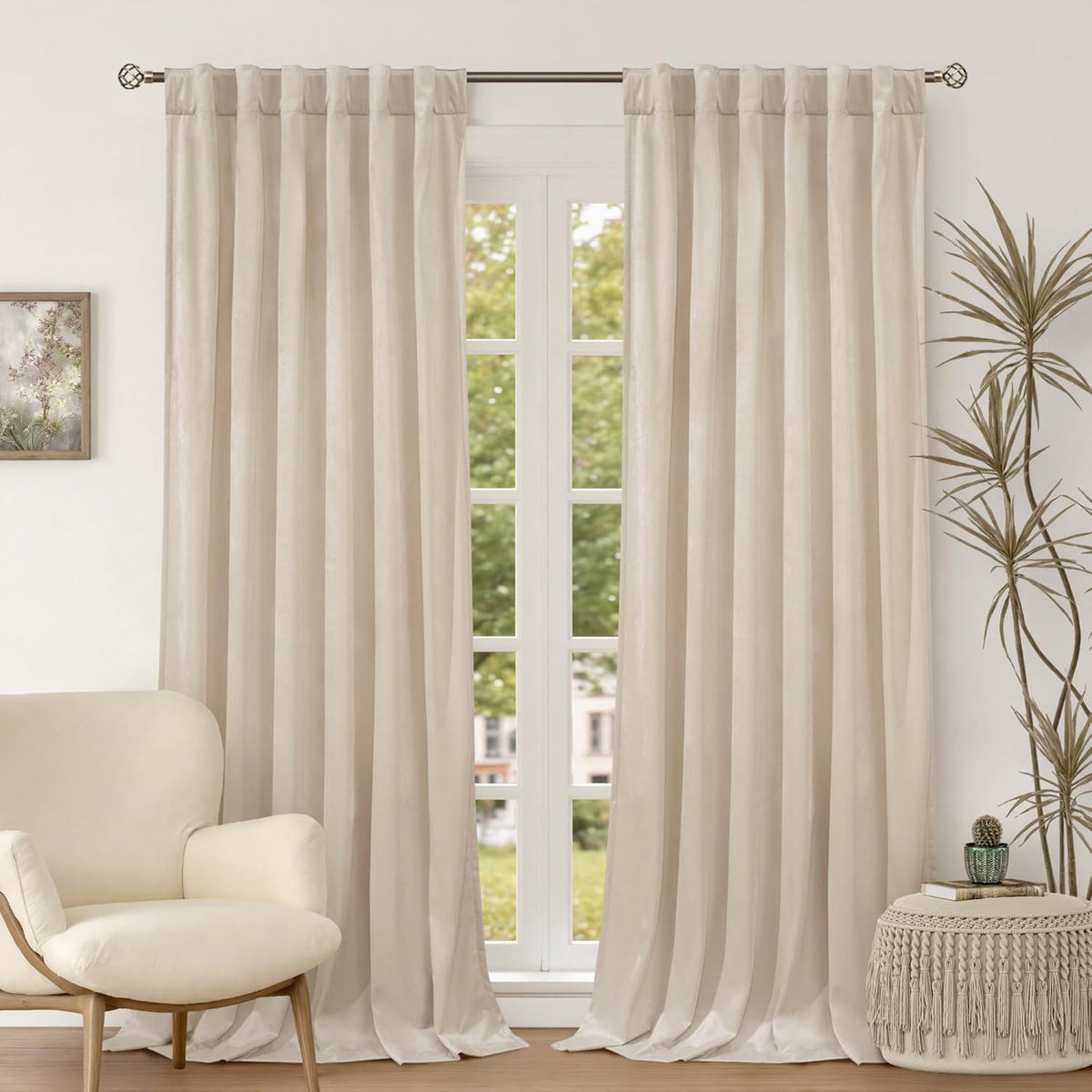 BGment Cream Beige Velvet Curtains for Living Room, 2 Panels, 52 x 102 Inch