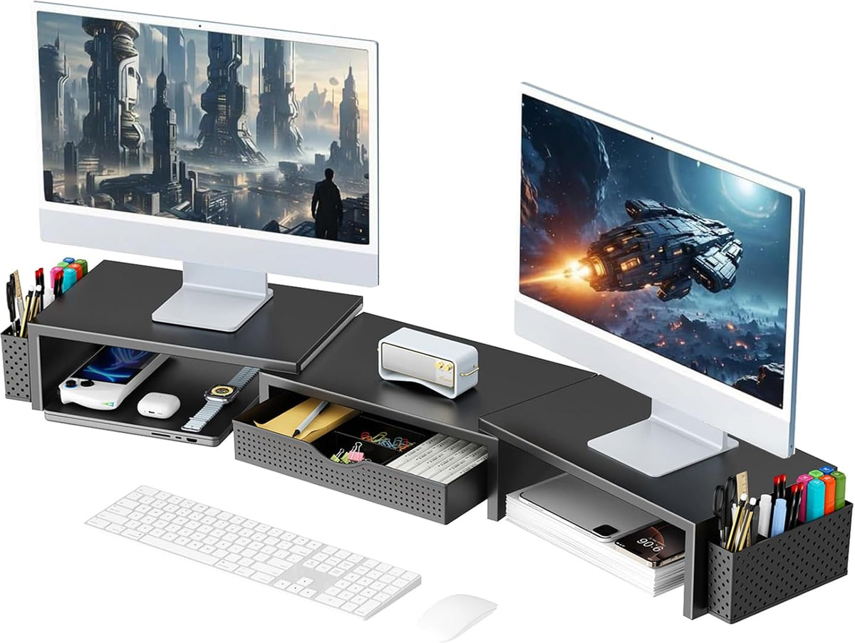 gianotter Dual Monitor Stand Riser With Drawer and 2 Pen Holders