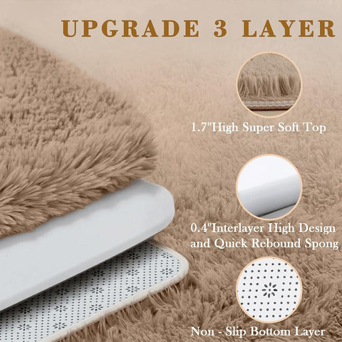 Fluffy Rug Shag Area Rug,Beige 3x5 Area Rugs for Bedroom
