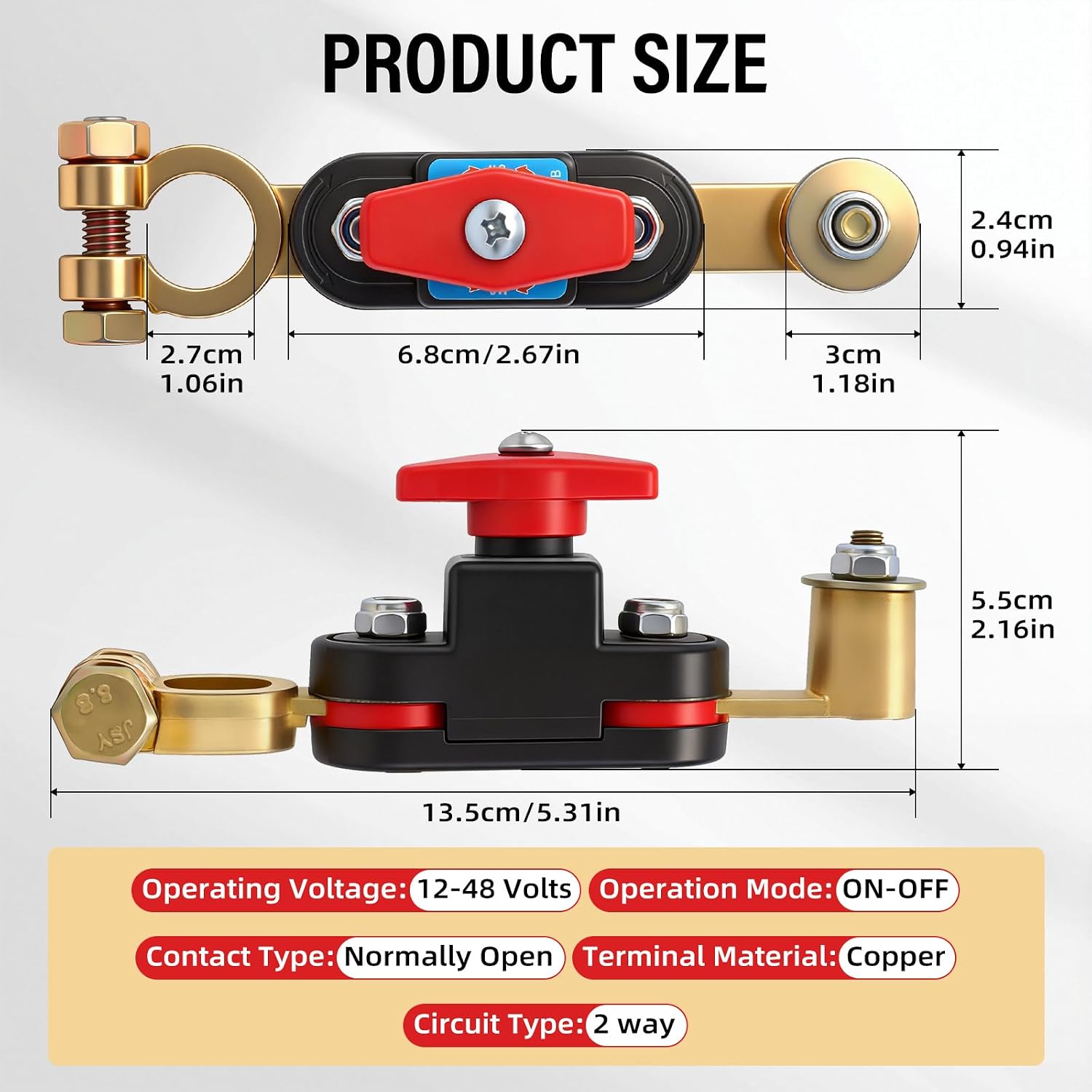 BURMONG Battery Disconnect Switch 12V-48V 275A - Universal Battery Kill Switch/Cut Off for Car, RV, Boat, Truck, Marine, ATV