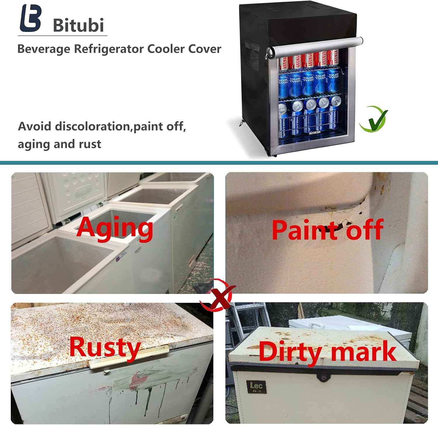 Bitubi Upright Freezers Cover,Outdoor Beverage Refrigerator Cover,– Waterproof, Dustproof, Sun-Proof, 20" W x 20" D x 33" H. Suitable for most 3.2 Cu.ft Beer or Wine Mini Fridge (Black)
