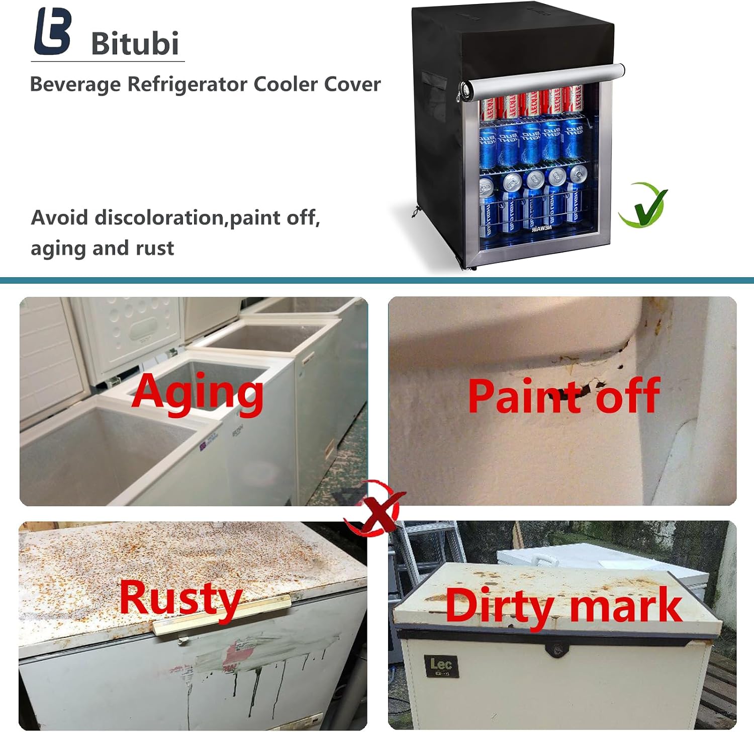 Bitubi Beverage Refrigerator Cooler Cover,Outdoor Fridge Cover – Waterproof, Dustproof, Sun-Proof, 20" W x 20" D x 33" H. Suitable for most 3.2 Cu.ft Beer or Wine Mini Fridge (Black)