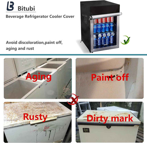 Bitubi Upright Freezers Cover,Outdoor Beverage Refrigerator Cover,– Waterproof, Dustproof, Sun-Proof, 20" W x 20" D x 33" H. Suitable for most 3.2 Cu.ft Beer or Wine Mini Fridge (Black)