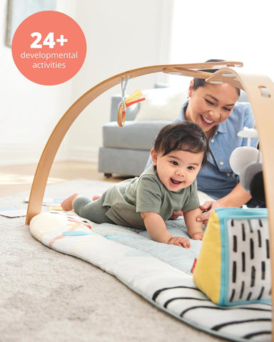 Skip Hop Baby Play Gym Montessori-Inspired 3-in-1 Sensory Tummy Time Activity Mat with 25+ Developmental Activities 4 Toys and 5 Parent Guide Cards with Stage-Based Activities Discoverosity Age 0-2y