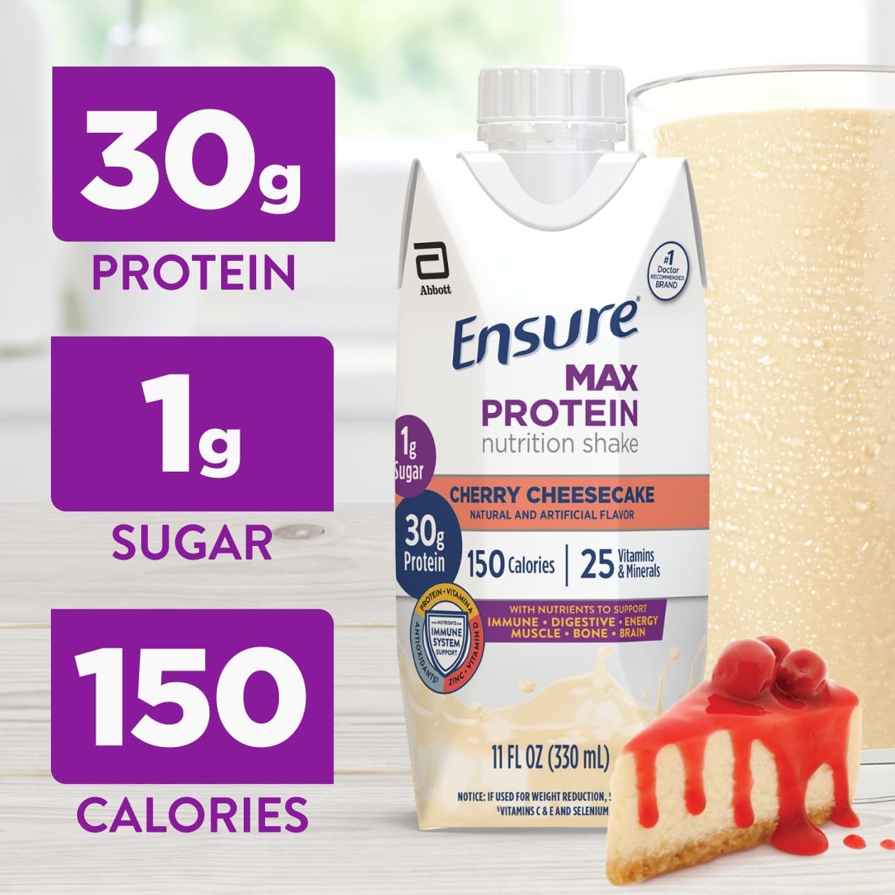 Ensure Max Protein Cherry Cheesecake Shake, 30g High Protein, 12 Pack